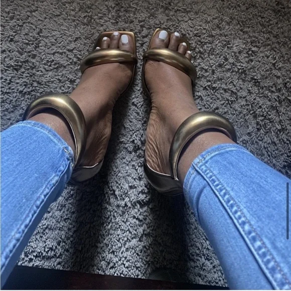 STEVE MADDEN Partay Pink Metallic Bubble Strap Square Toe Stiletto Sandals Heels - Picture 15 of 15